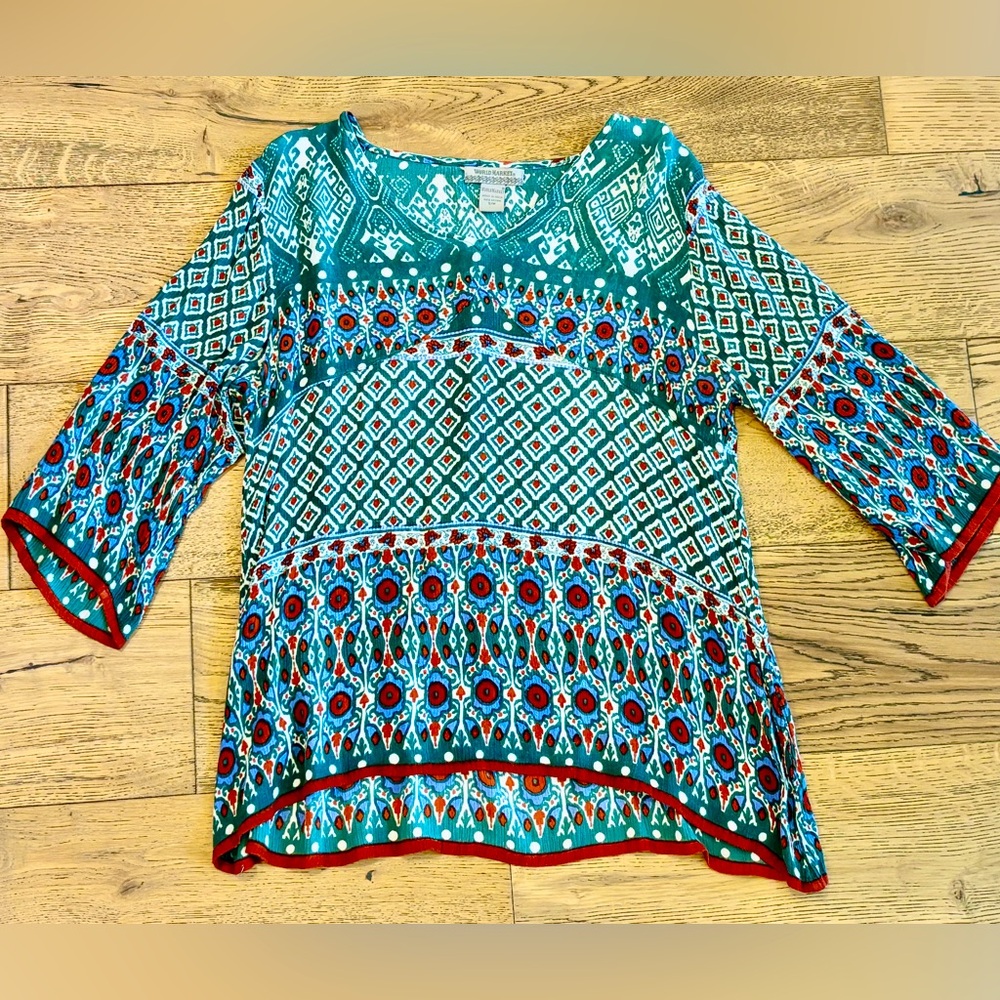 WORLD MARKET Boho Light & Soft Top / Blouse - So pretty!  Green, blue, rust